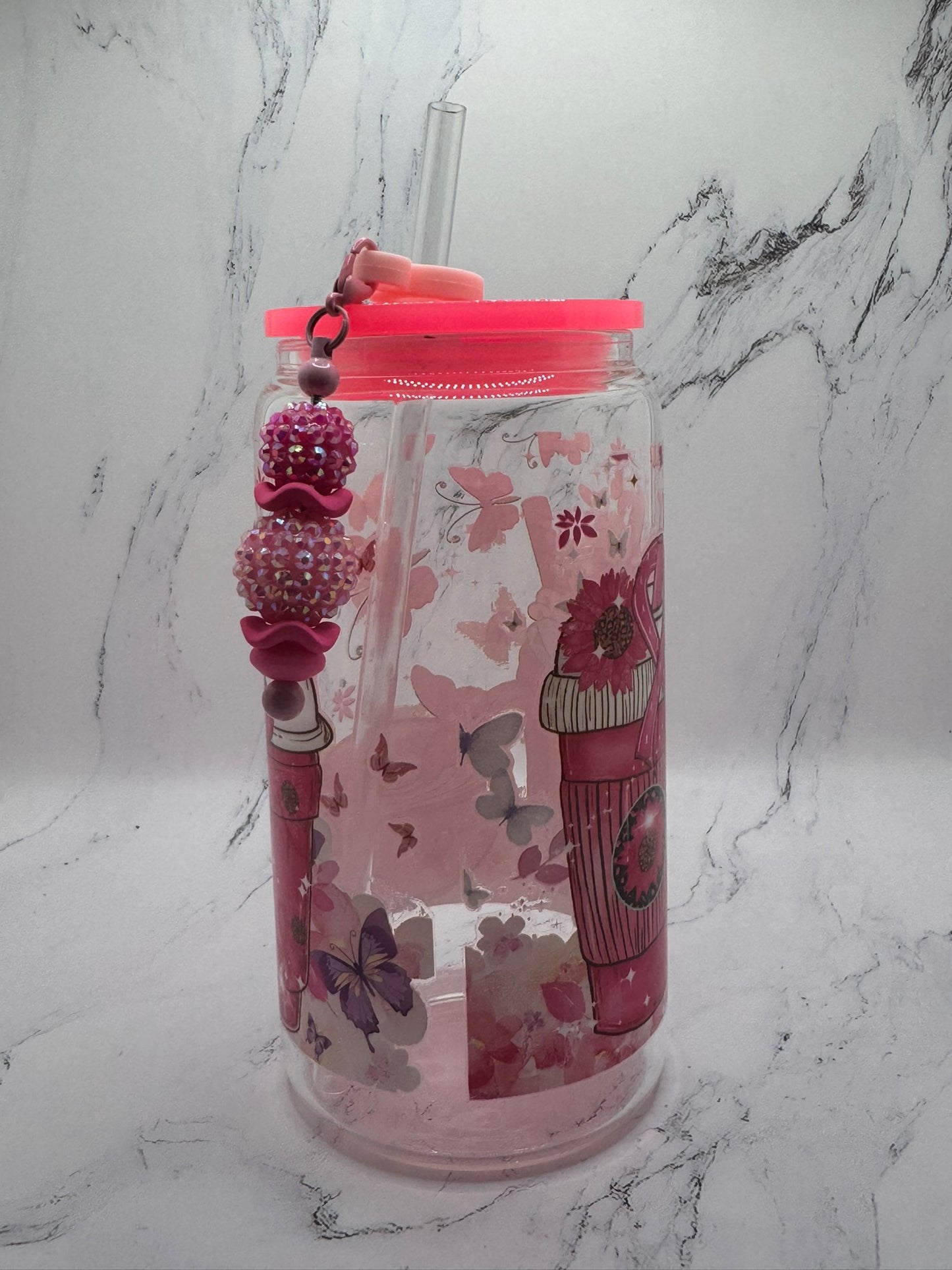Breast Cancer Coffee w/ cup charm