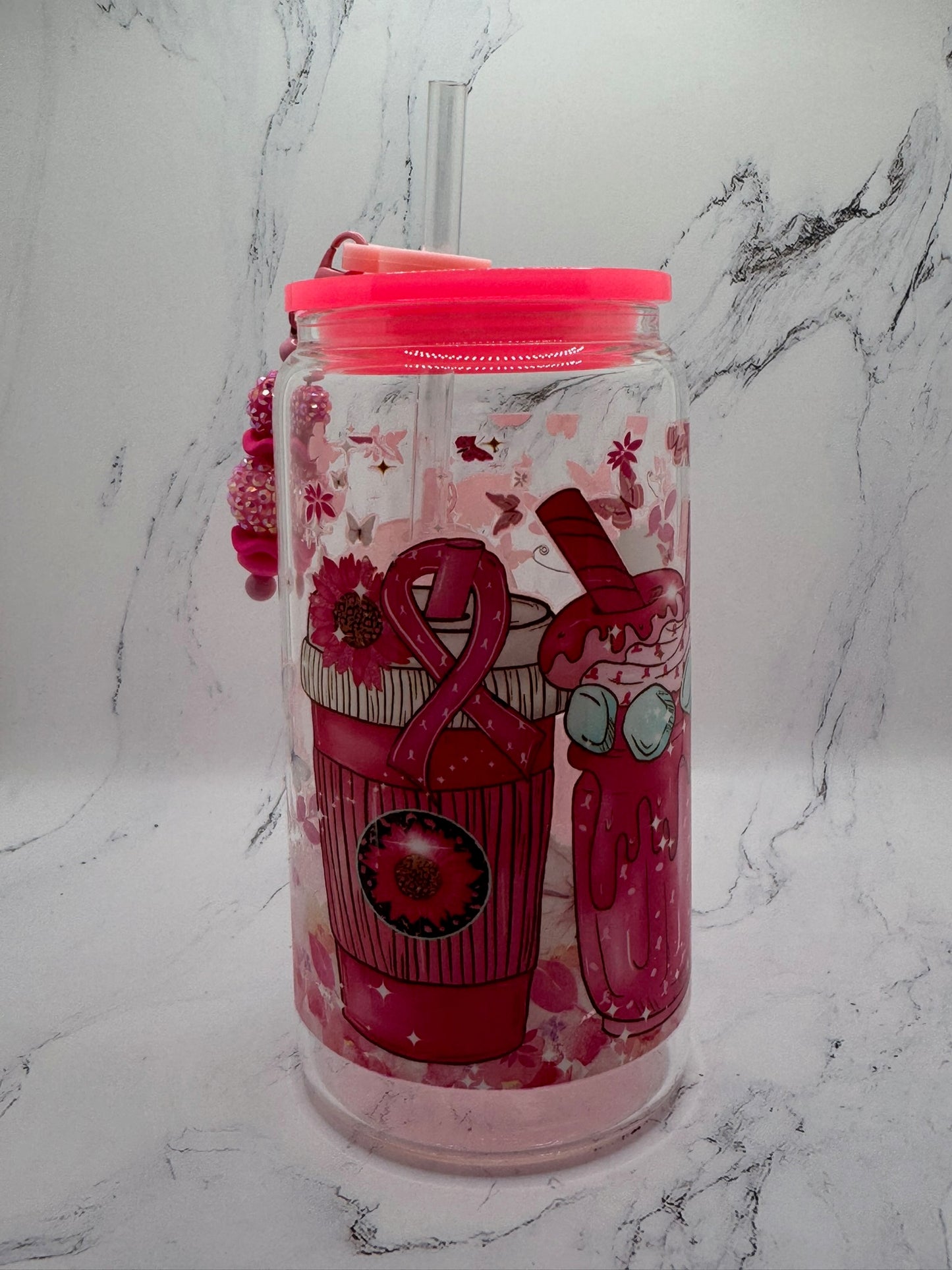 Breast Cancer Coffee w/ cup charm