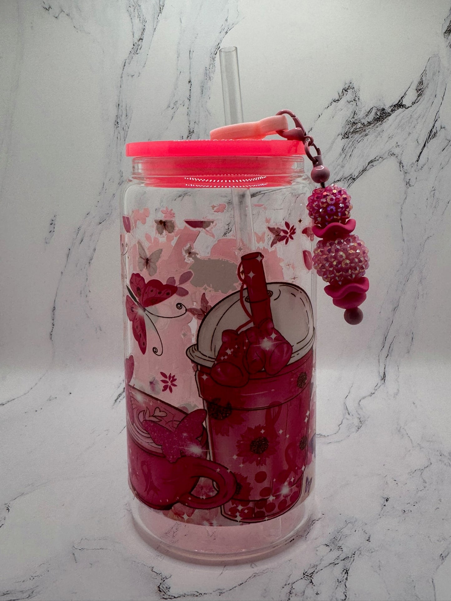 Breast Cancer Coffee w/ cup charm