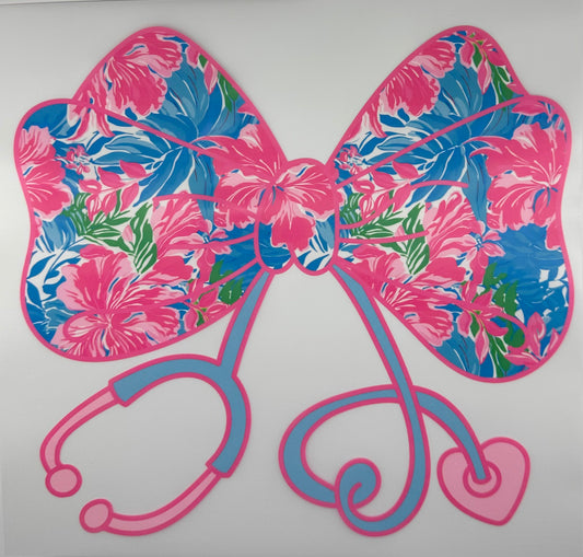 Pink Hawaiian Bow w/Stethoscope