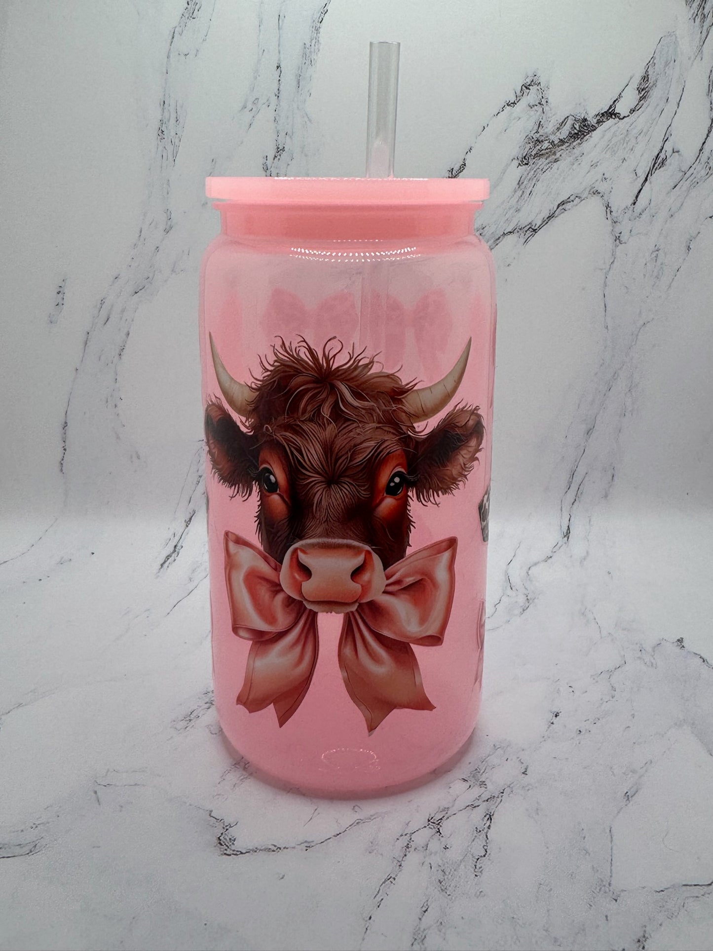 16oz Pink Cow w/ bows