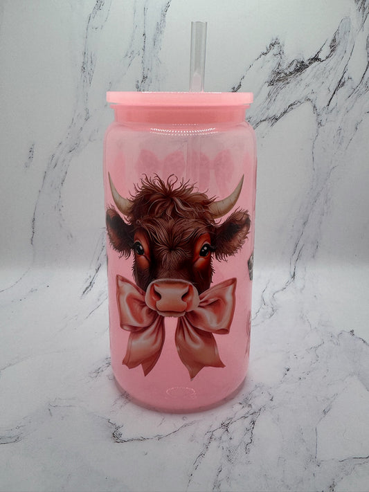 16oz Pink Cow w/ bows