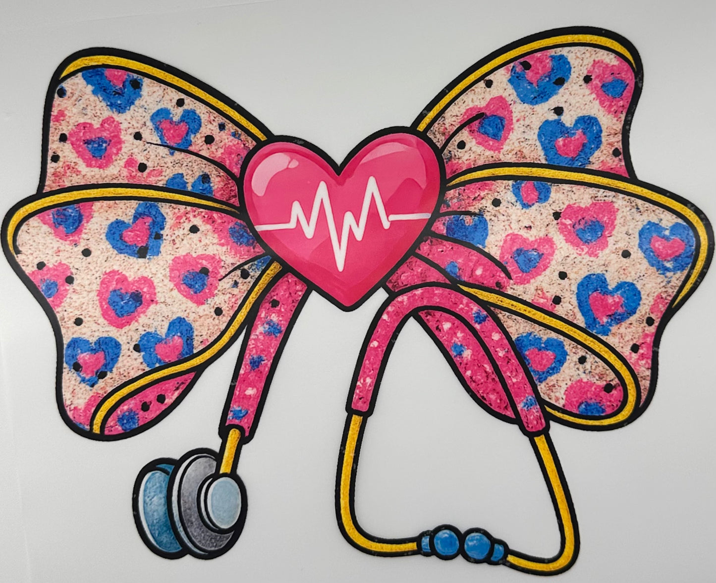 Pink/Blue Layered Bow w/ Stethoscope